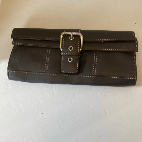 Vintage apostrophe clutch. Genuine, brown leather. - Picture 1 of 12